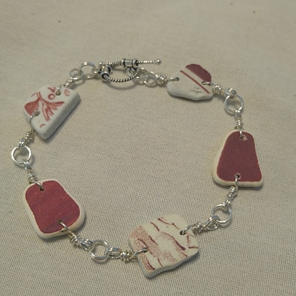 Sterling Silver + Pottery Bracelet w/ Toggle Closure 8" - Picture 4 of 7